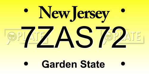 7ZAS72 New Jersey License Plate