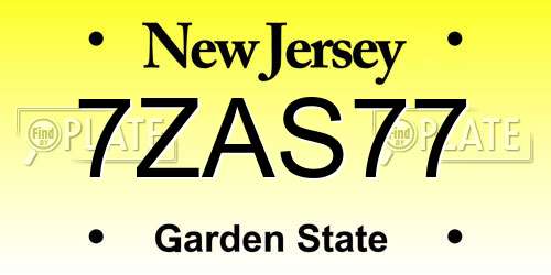 7ZAS77 New Jersey License Plate