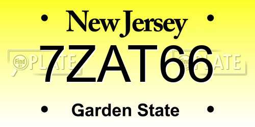 7ZAT66 New Jersey License Plate