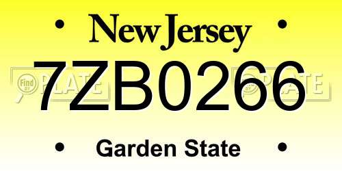 7ZB0266 New Jersey License Plate