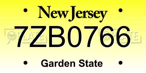 7ZB0766 New Jersey License Plate