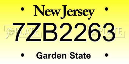 7ZB2263 New Jersey License Plate