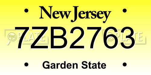 7ZB2763 New Jersey License Plate