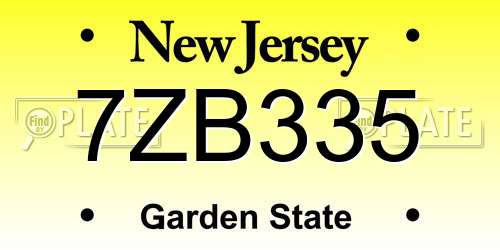 7ZB335 New Jersey License Plate