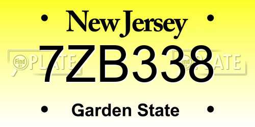 7ZB338 New Jersey License Plate