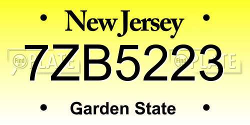 7ZB5223 New Jersey License Plate