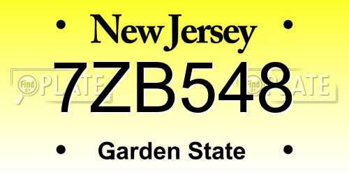 7ZB548 New Jersey License Plate