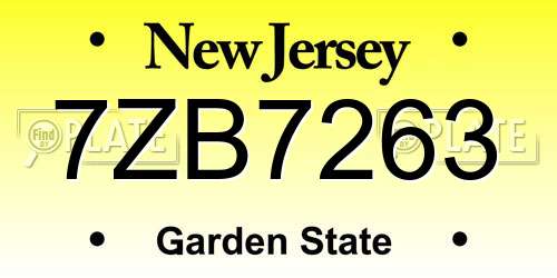 7ZB7263 New Jersey License Plate