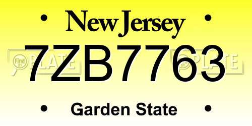 7ZB7763 New Jersey License Plate