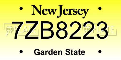 7ZB8223 New Jersey License Plate