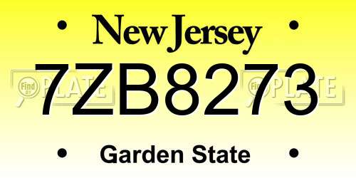 7ZB8273 New Jersey License Plate