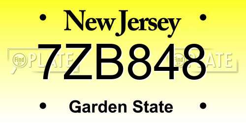 7ZB848 New Jersey License Plate