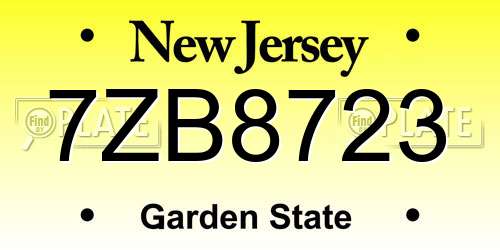 7ZB8723 New Jersey License Plate