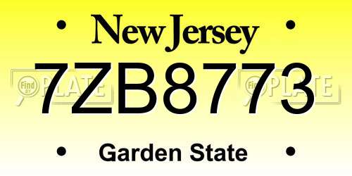 7ZB8773 New Jersey License Plate