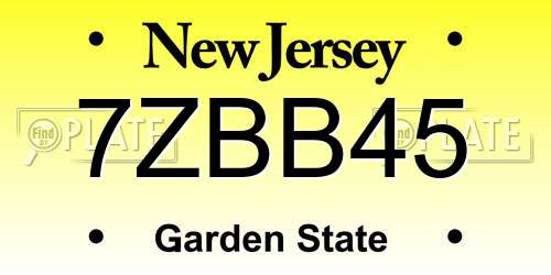 7ZBB45 New Jersey License Plate