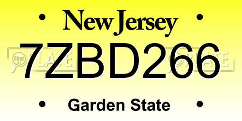 7ZBD266 New Jersey License Plate