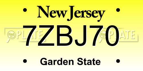 7ZBJ70 New Jersey License Plate