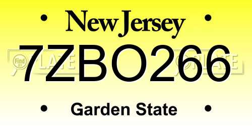 7ZBO266 New Jersey License Plate