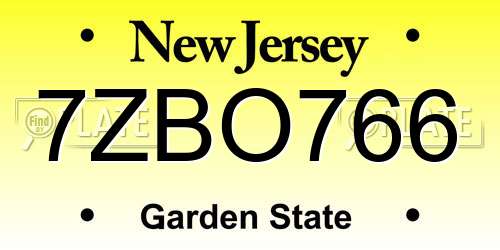 7ZBO766 New Jersey License Plate