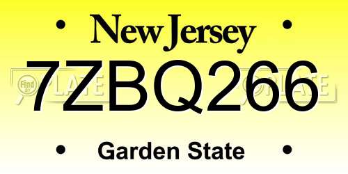 7ZBQ266 New Jersey License Plate
