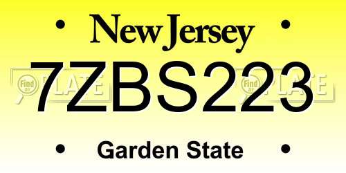 7ZBS223 New Jersey License Plate