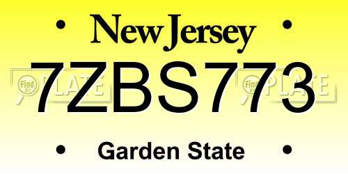 7ZBS773 New Jersey License Plate