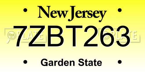 7ZBT263 New Jersey License Plate