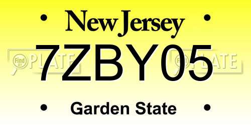 7ZBY05 New Jersey License Plate