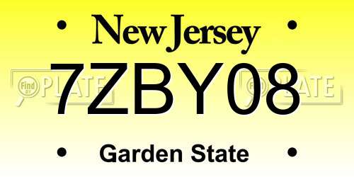 7ZBY08 New Jersey License Plate