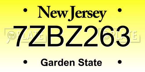 7ZBZ263 New Jersey License Plate