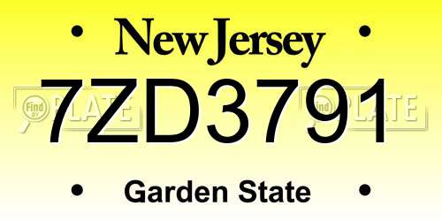 7ZD3791 New Jersey License Plate