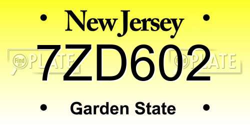 7ZD602 New Jersey License Plate