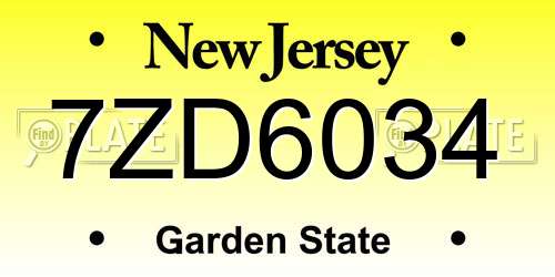 7ZD6034 New Jersey License Plate