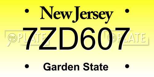 7ZD607 New Jersey License Plate