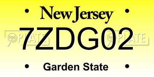 7ZDG02 New Jersey License Plate