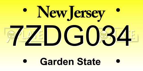 7ZDG034 New Jersey License Plate