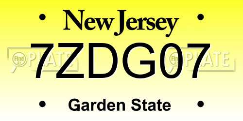 7ZDG07 New Jersey License Plate
