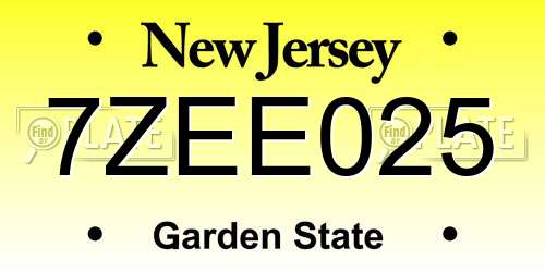 7ZEE025 New Jersey License Plate