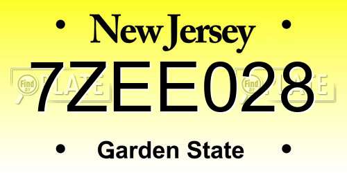 7ZEE028 New Jersey License Plate