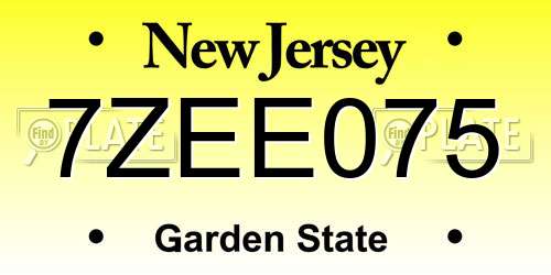 7ZEE075 New Jersey License Plate