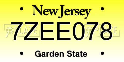 7ZEE078 New Jersey License Plate