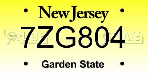 7ZG804 New Jersey License Plate