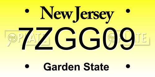 7ZGG09 New Jersey License Plate