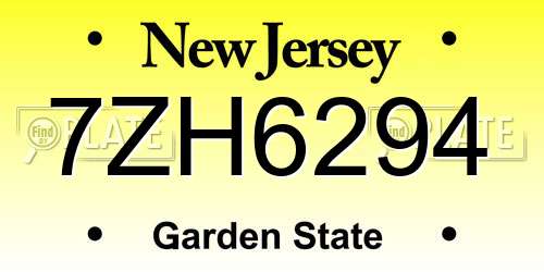 7ZH6294 New Jersey License Plate