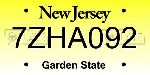 7ZHA092 New Jersey License Plate