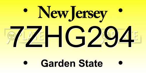7ZHG294 New Jersey License Plate