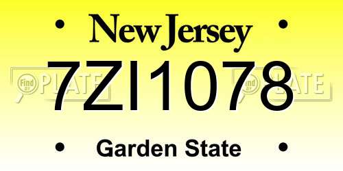 7ZI1078 New Jersey License Plate