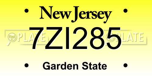 7ZI285 New Jersey License Plate