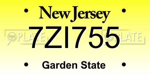 7ZI755 New Jersey License Plate