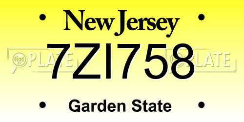 7ZI758 New Jersey License Plate